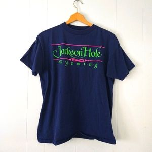 Vintage Jackson Hole T-shirt Tee Wyoming Ski Neon